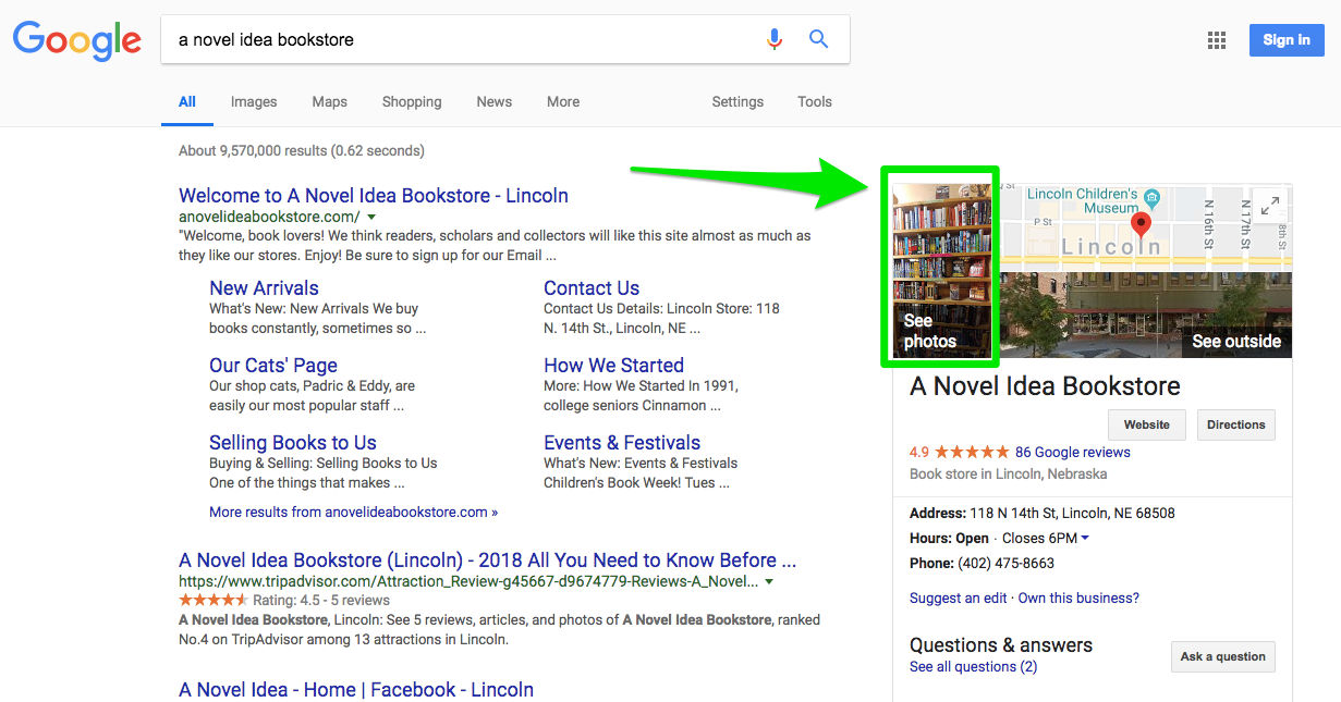 google my business photos serp