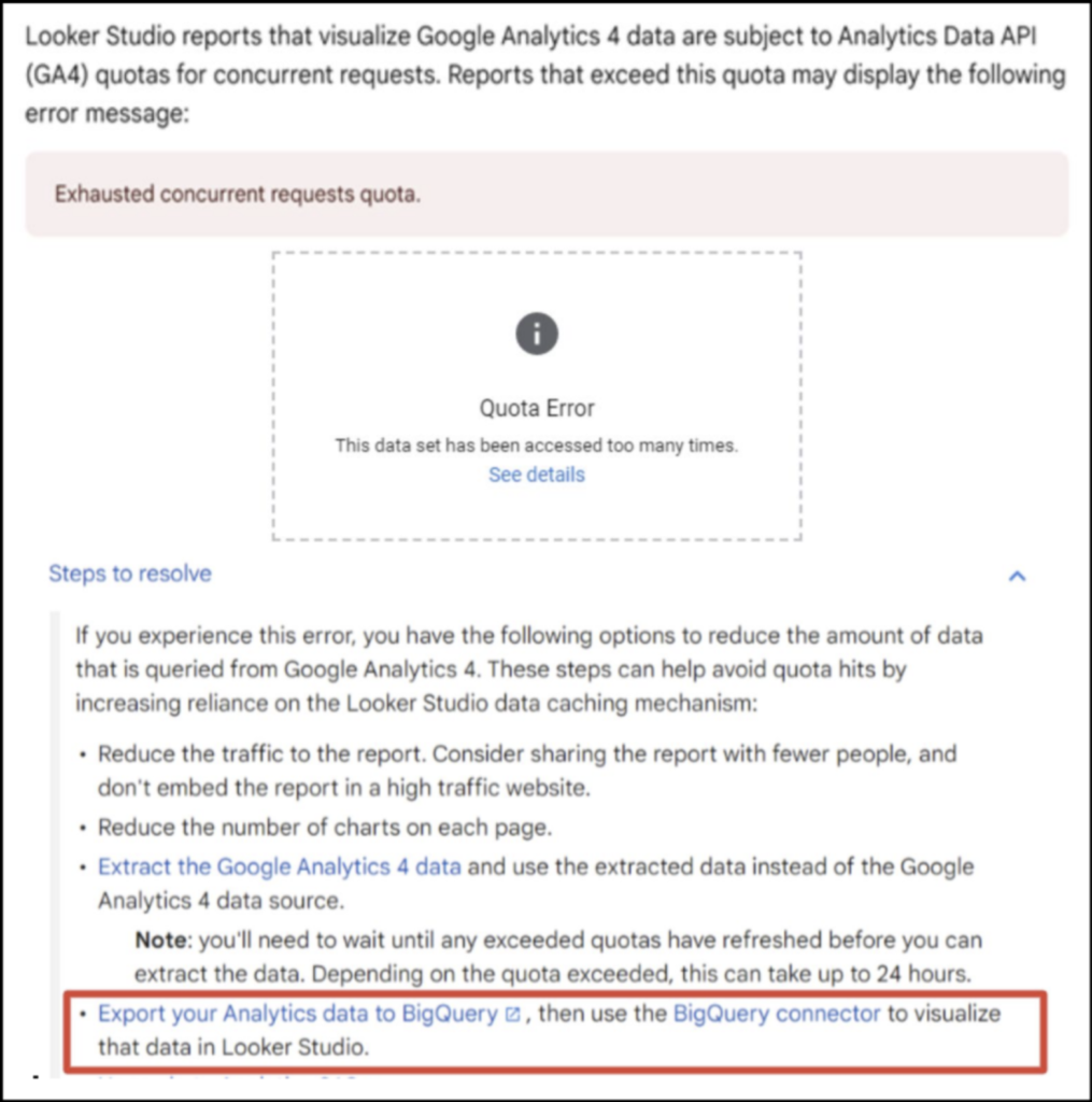 GA4 Looker Studio Documentation Quota Limit