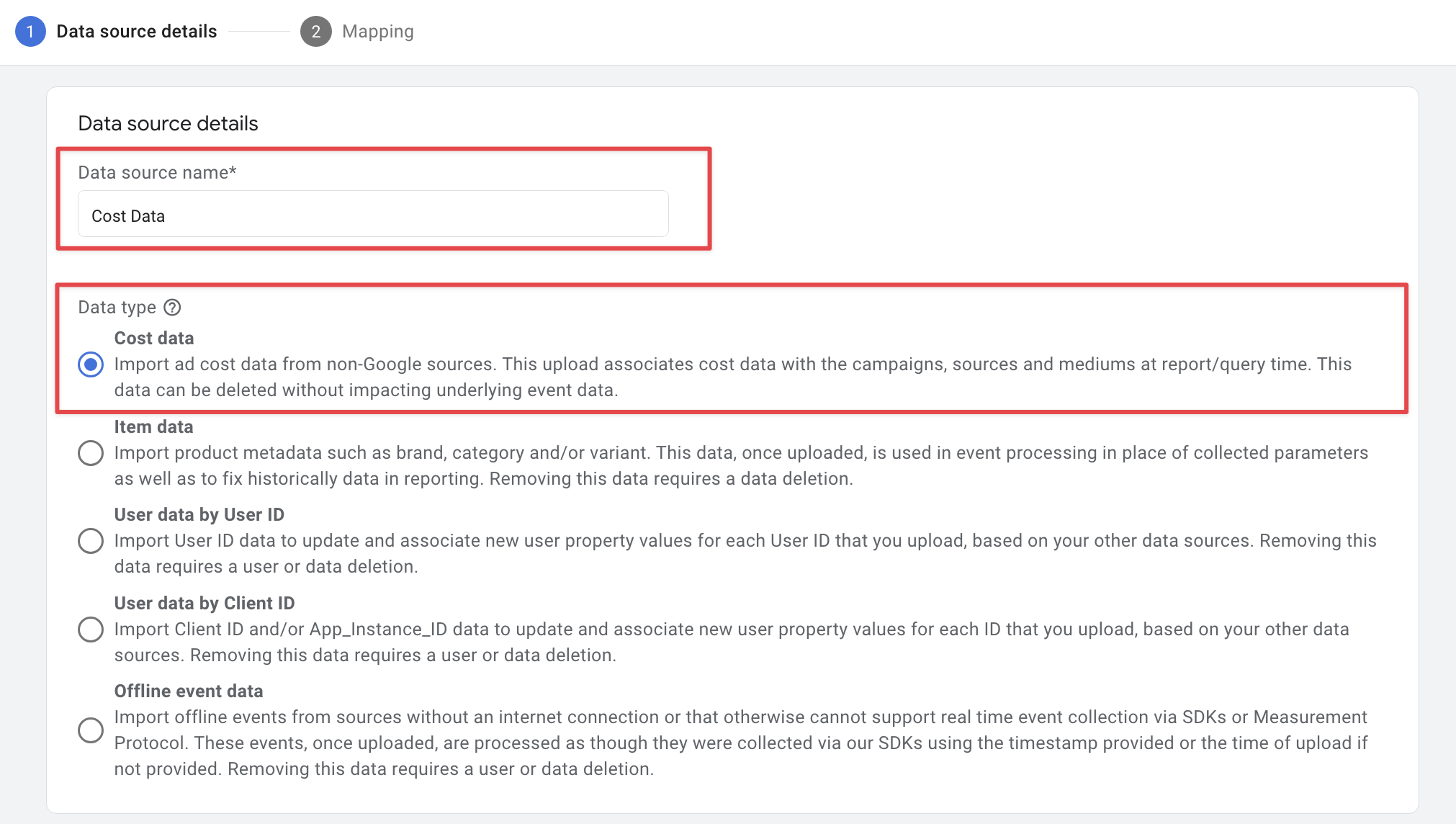 GA4 sFTP Data Import Data Source Details