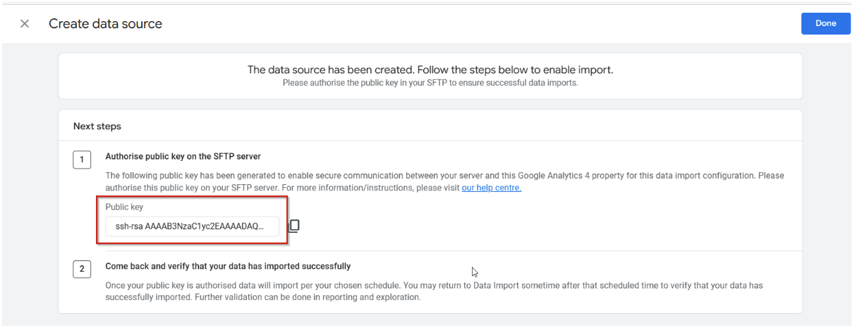 GA4 sFTP Data Import public key