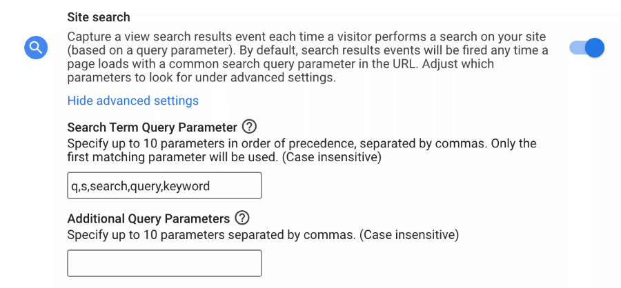 google analytics 4 site search setting events