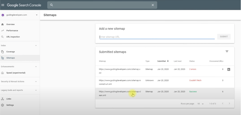 google search console sitemaps