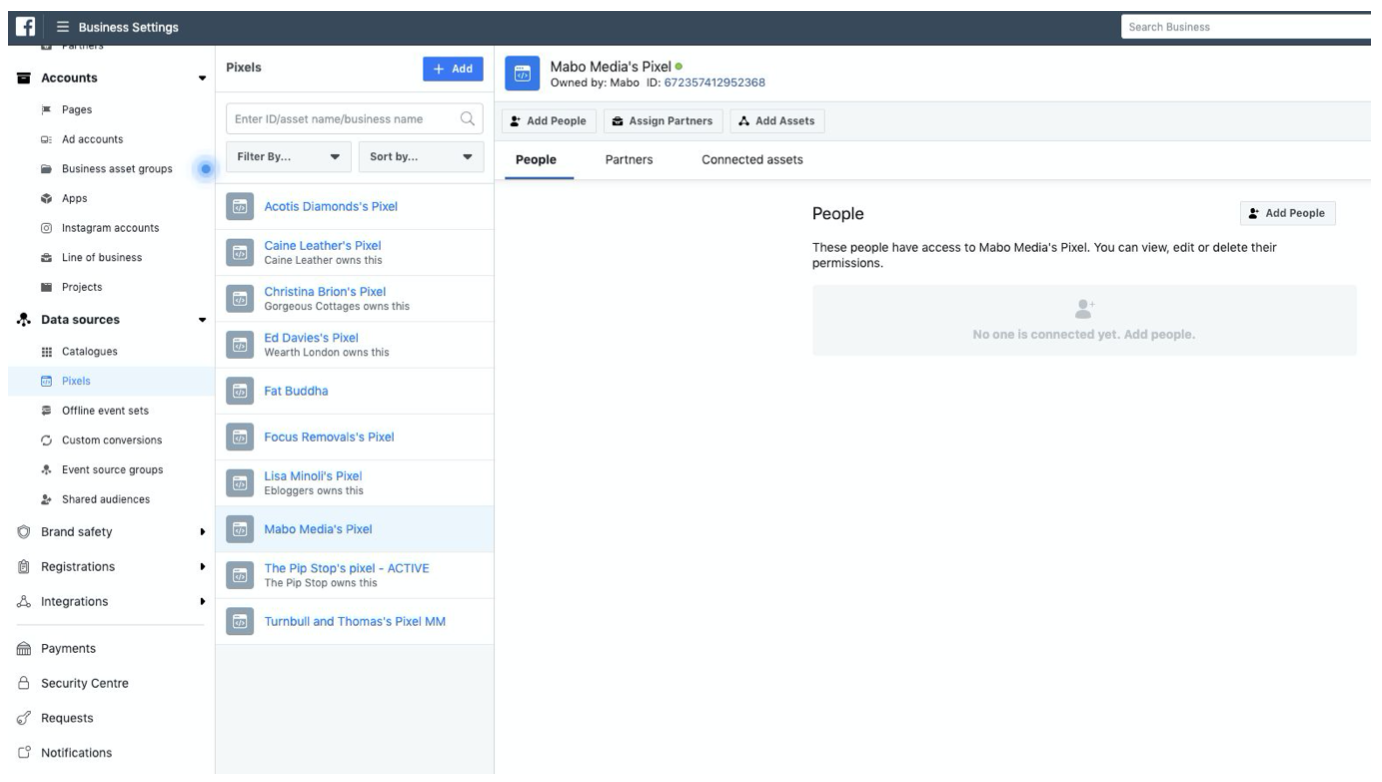 meta business-manager assign partner to pixel